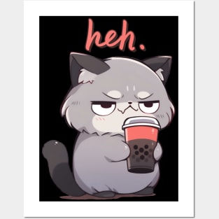 Heh Funny Raccoon Drinking Boba Tea Posters and Art